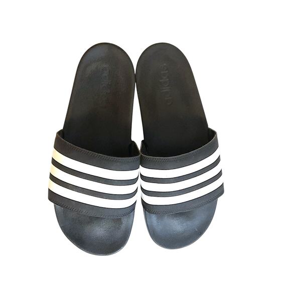 Adidas Sandals Men’s Size 8 Black White Striped Slip on Athlete Sport Shower - Picture 4 of 6